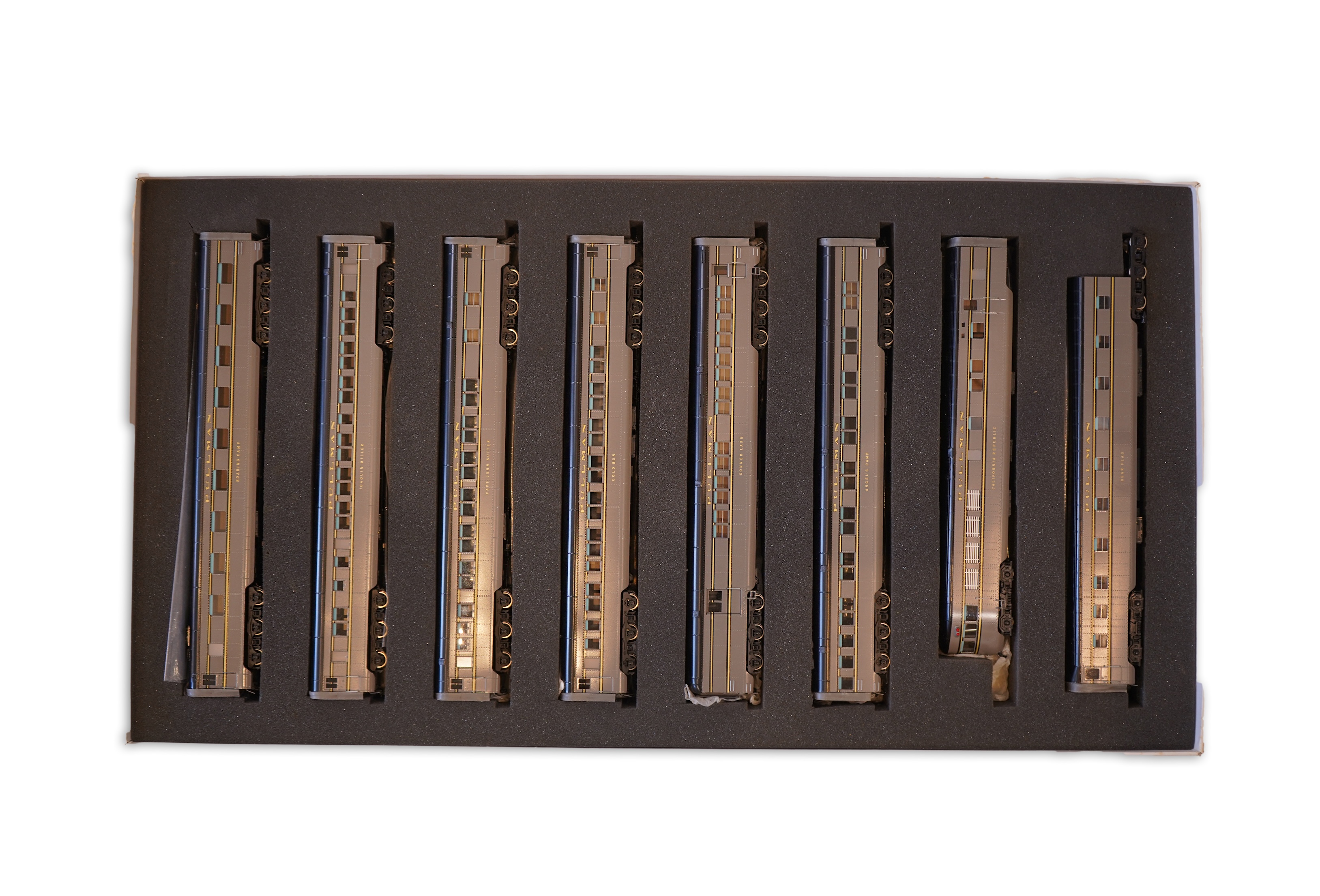 A boxed HO gauge Challenger Imports Ltd. “Forty-Niner” complete train (2086.1S), comprising of eight named Pullman Cars.